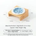 Ciotola anti-ingozzamento in ceramica azzurra con supporto inclinato in bambù - Piatto Griglia con Supporto Singolo / Set Supporto Ciotola Singola / Blu