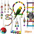 10pcs colorful parrot bird toy set including wood swings bells and climbing ladder - 10-Piece Set (Style 3)