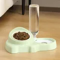 Moderne mintgrüne automatische Haustiertränke und Doppelnapf-Futterstation für Hunde - Kartonverpackung / Cremegrün + Keramikschale