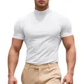 Vue détaillée du col haut et de la coupe du t-shirt blanc moulant pour hommes - S / Blanc