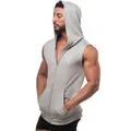 Grey sleeveless gym hoodie for men with quick-dry fabric, ideal for muscle training - M / Tops / Gray