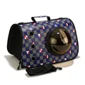 Blue checkered space capsule pet carrier with transparent bubble window for cats and dogs - Grid Style / Blue
