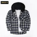 Casual men's long sleeve blue plaid shirt with attached black hood for autumn fashion - Aqua