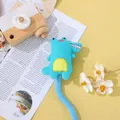 Blue plush dinosaur cat toy with long braided rope for dental care and interactive play - Crocodile / Blue