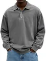 Detail view of washed grey men's polo shirt with three-button lapel and soft texture - Gray