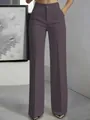 Professional high-waisted wide-leg dress pants for women in elegant deep mauve color - Purple