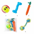 Durable 4-piece dog chew toy set featuring cotton rope carrot and blue rubber bone - Small Z-Bone + Tennis Ball + Dumbbell + Carrot / Four-Piece Set