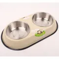 Beigefarbene Doppel-Tierfutterstation mit Edelstahlschüsseln für Hunde und Katzen - Beige
