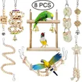 8 PCS wooden parrot toy set featuring swings, ladders, and bells for small birds - 8-Piece Set (Style 4)