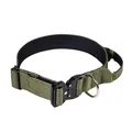 Detailed view of heavy-duty olive green tactical dog collar with metal buckle - M / Single Collar / Army Green