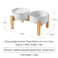 Cuenco doble para mascotas de cerámica blanca con un soporte de madera de bambú - Cuenco Doble Elevado Desmontable