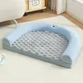 Cómodo sofá cama de felpa suave para mascotas, gatos y perros pequeños en azul y gris - Frijoles Cálidos Sal Marina