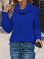 Close-up of royal blue ribbed turtleneck sweater for women in a street setting - S / Tops / Blue