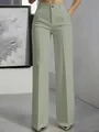 Elegant high-waisted sage green straight-leg trousers for women with minimalist style - Light Gray