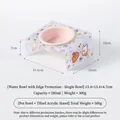 Tilted acrylic pet bowl stand with pink ceramic dish and cute cartoon illustrations - Small Water Bowl (Pink) with Tilted Purple Stand