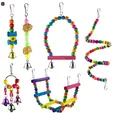 Set of colorful parrot bird toys including swing, climbing ladder, and bells for cage - 6-Piece Set (Style 2)