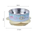 Elevated stainless steel pet bowl with cute cartoon design and dimensions for neck protection - Single Bowl With Stainless Steel Liner / Yellow