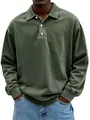 Oversized washed green men's long sleeve polo shirt with button collar detail - S / Top (NZ6901) / Army Green