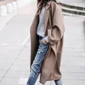 Elegant oversized long camel wool coat for women, perfect for autumn and winter style. - L / Tops / Khaki