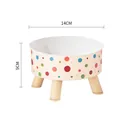Pet elevated colorful polka dot bowl with wooden legs, 14cm diameter and 9cm height - OPP Sealed Bag / Colorful Polka Dot Elevated Bowl