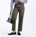 Elegant high-waisted straight leg trousers in olive green for professional office wear. - S / Bottoms / Army Green