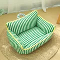 Cozy terry fleece cat sofa bed featuring vibrant green and white stripes for home use - Green Stripe (Domino Stripe)