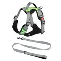 Detail view of green mesh dog harness with durable grey straps and matching leash set - M / Harness & Leash Set / Fluorescent Green