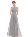 Elegant grey floor length bridesmaid evening dress featuring delicate lace bodice details - S / Dresses / Gray