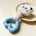 Detail of panda plush pet squeaky toy with heart-shaped rubber teether ring - Panda Style