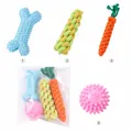 4-piece durable dog chew toy set including spiked rubber bone and cotton rope toys - Knot Carrot + Bicolor Corn + Dotted Ring + Spiky Ball / Four-Piece Set