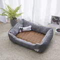 Komfortables graues rechteckiges Haustierbett mit atmungsaktiver Kühlmatte und Kissen - Bett mit Matte und Spielzeug / 45*30cm (Unter 1,5kg) / Grau