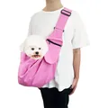Pink canvas pet sling carrier with adjustable strap for small dogs and cats on white background - Pink