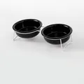 Double gamelle en céramique noire de taille moyenne avec support en métal blanc, 400 ml - Bol Moyen Avec Support Double / Noir