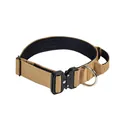 Tactical khaki dog collar featuring heavy-duty metal buckle and reinforced handle grip - M / Single Collar / Khaki
