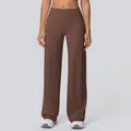 High-waisted wide-leg yoga pants in brown, double-sided brushed breathable fabric. - S / Bottoms / Chestnut Brown
