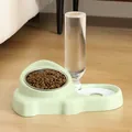 Ensemble écuelle 2-en-1 pour animaux vert clair avec distributeur d'eau automatique - Vert Crème + Bol en Inox