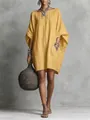 Bohemian mustard yellow loose batwing sleeve dress in linen-like fabric with pockets - XS / Dresses / Gold