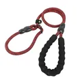 Durable red and black braided dog P-chain leash with comfortable foam handle for large dogs - 12mm*120cm--160g / Red