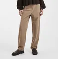 Elegant high-waisted straight-leg trousers in tan khaki for professional commute - S / Bottoms / Camel