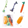 Set of 4 durable cotton rope and plush squeaky dog chew toys for puppy dental health - Chicken Leg + Carrot + Cotton Rope + Hand Toss Ball / Four-Piece Set