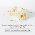 Ceramic slow feeder pet bowl with inclined acrylic stand and cartoon bear pattern - Small Slow Feeder (Cream) with Tilted Yellow Stand