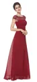 Elegant burgundy lace bridesmaid evening gown featuring a long flowing chiffon skirt - Red