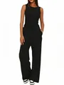 Damen Set mit ärmellosem Top mit Rundhalsausschnitt und modischer Hose mit weitem Bein - XS / Oberteil Und Unterteil / Schwarz