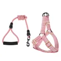 Pink woven dog harness and matching leash set for small dogs in a comfortable vest style - Harness and Leash Set (EPT-5551) / 6mm Width (Suitable for 3-8 lbs) / Pink