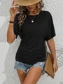 T-shirt nera da donna a maniche corte con arricciature laterali e scollo a girocollo - Taglia S / Top / Nero