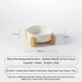 Ceramic cat bowl with paw relief and bamboo stand medium low size for food - Single Bowl Set (Medium Short) / Single Bowl Stand [Bamboo]
