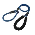 Heavy-duty blue and black braided P-rope dog leash with comfortable foam handle - Blue
