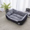 Weiches rechteckiges schwarzes Haustierbett mit grauem Plüsch und Pfotenabdruck - Nur Bett / 45*30cm (Unter 1,5kg) / Schwarz