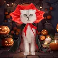 Festive Halloween vampire cape for cats and small dogs featuring red stand-up collar - S / Robe / Black Red