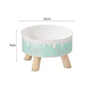 Elevated mint green cat bowl with cute cartoon patterns and four sturdy wooden legs - Blue Ice Cream Elevated Bowl